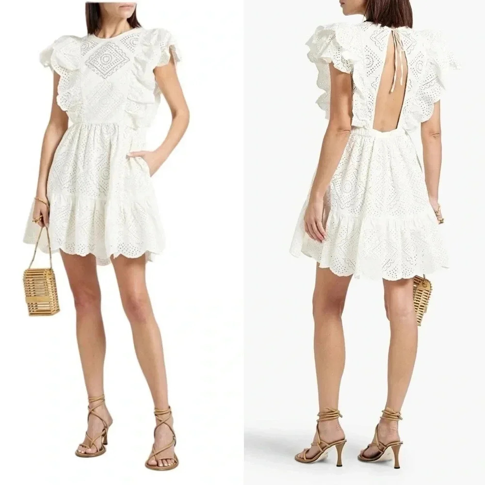 SEA Vienne Open Back Cutout Ruffle Sleeves Dress Size Medium NWT